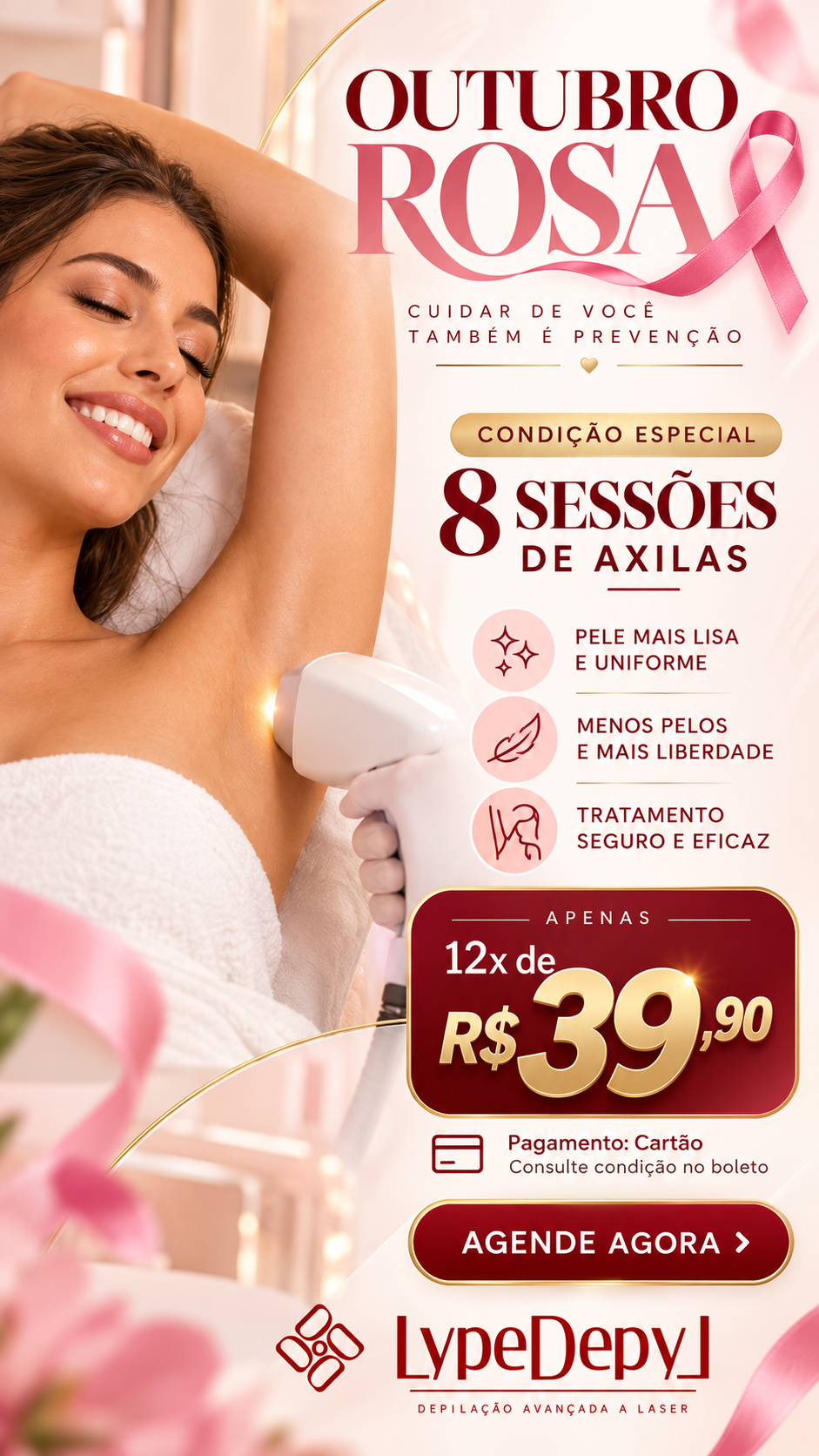 Criativo de tráfego pago — Outubro Rosa: 8 sessões de axila