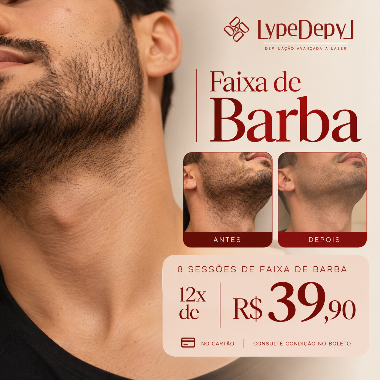 Criativo de tráfego pago — Faixa de barba 12x de R$ 39,90